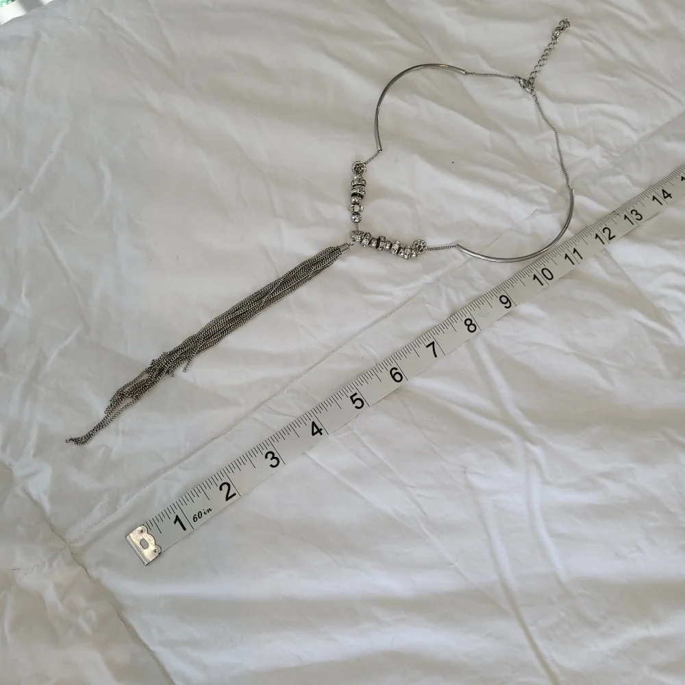 Unusual Silvertone Bolero-Rodeo choker with Long tassle Tail